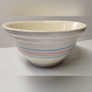 Vintage Mccoy Stoneware Ceramic Mixing Bowl Pink & Blue Stripes 12" Pastel MCM